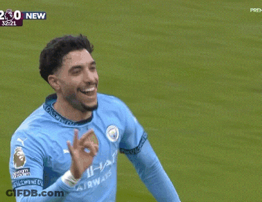 Soccer Player In Etihad Jersey Celebrating Goal GIF