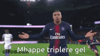 Soccer Player In Fly Emirates Jersey Celebrating Goal GIF