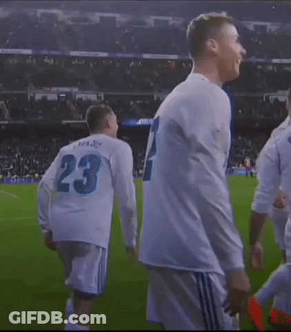 Soccer Player In Fly Emirates Jersey Celebrating Goal GIF
