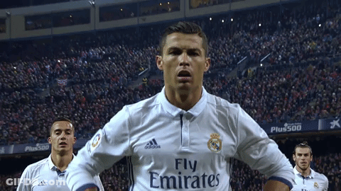 Soccer Player In Fly Emirates Shirt Celebrates GIF