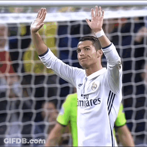 Soccer Player In Fly Emirates Shirt Waving Hand GIF