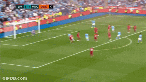 Soccer Player In Front Of Goal With Score 3 To 1 GIF