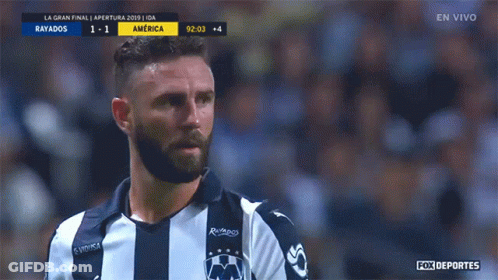 Soccer Player In Front Of Rayados Scoreboard GIF
