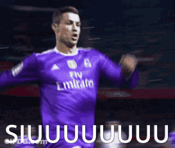 Soccer Player In Purple Fly Emirates Jersey Celebrating GIF