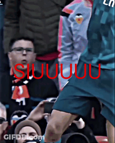 Soccer Player In Purple Fly Emirates Jersey Laughing In Front Of Crowd GIF