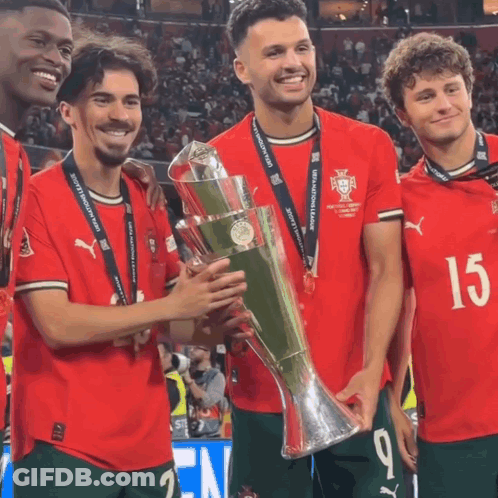 Soccer Player In Qatar Airways Jersey Celebrates With Teammates GIF