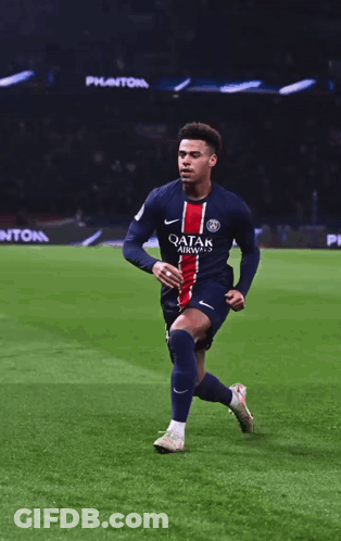 Soccer Player In Qatar Airways Jersey Kneeling GIF