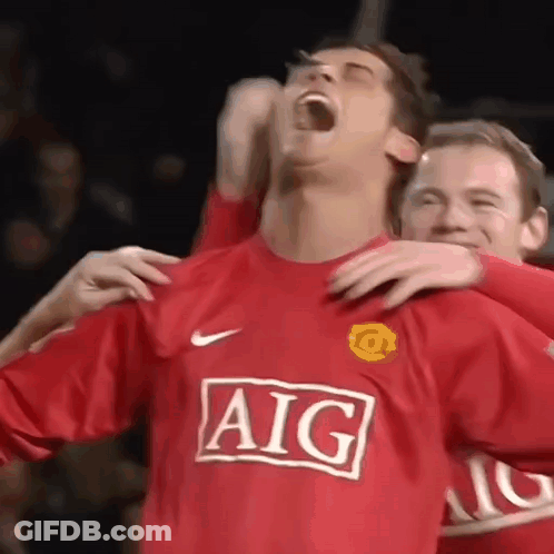 Soccer Player In Red AIG Jersey Hugged GIF