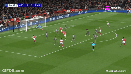 Soccer Player In Red And White Jersey Celebrating Goal GIF