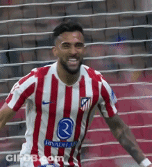 Soccer Player In Red And White Striped Jersey With Letter R GIF