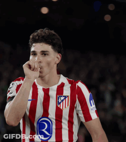 Soccer Player In Red And White Striped Jersey With Letter R GIF