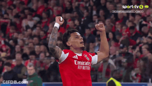 Soccer Player In Red Emirates Fly Better Jersey GIF