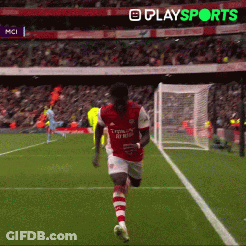 Soccer Player In Red Fly Emirates Shirt Running GIF