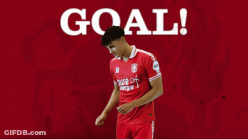 Soccer Player In Red Jersey At Goal Sign GIF
