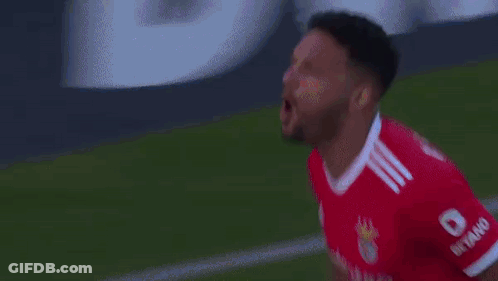 Soccer Player In Red Jersey Celebrating Goal GIF