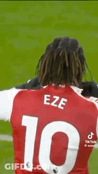 Soccer Player In Red Jersey Number 10 Hugged GIF