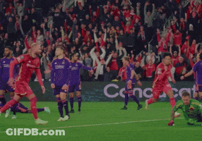 Soccer Player In Red Jersey Number 8 Celebrates Goal GIF