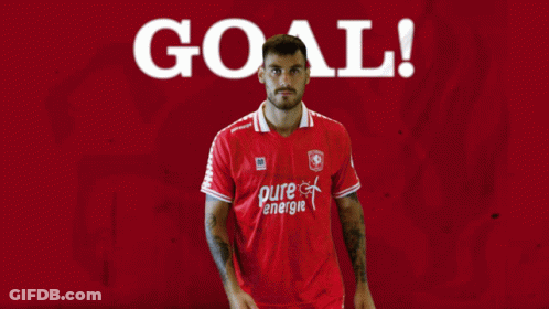 Soccer Player In Red Pure Energie Jersey Celebrating Goal GIF