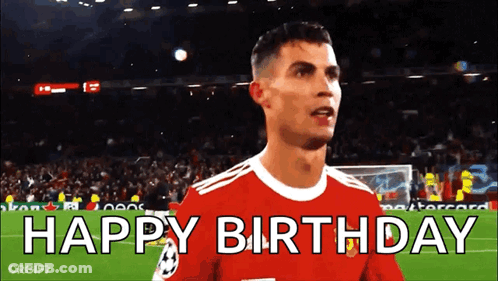 Soccer Player In Red Shirt Saying Happy Birthday GIF