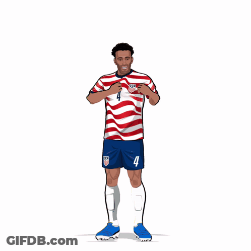 Soccer Player In Red White Blue Jersey Number 4 On Shorts GIF