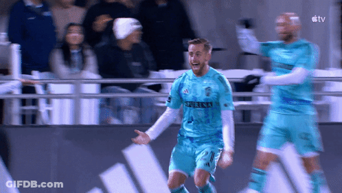 Soccer Player In Soriana Jersey Celebrating Goal GIF