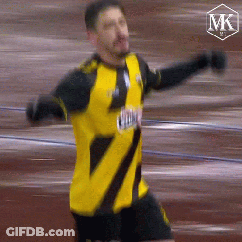 Soccer Player In Yellow And Black Jersey Saying MK GIF