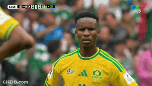 Soccer Player In Yellow And Green Jersey With Crowd GIF