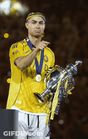 Soccer Player In Yellow Jersey Saying Champions GIF
