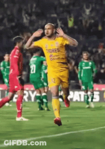 Soccer Player In Yellow Tigres Shirt GIF