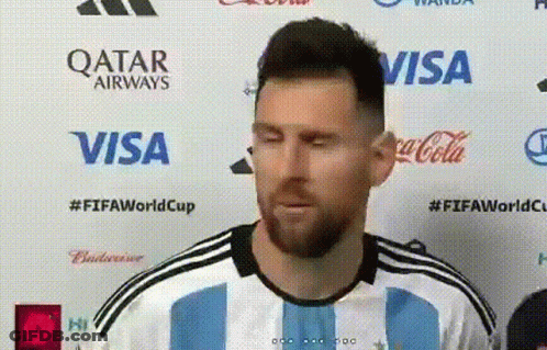 Soccer Player Interviewed At Qatar Airways Visa Coca-Cola Banner GIF