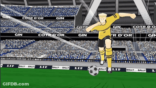 Soccer Player Kicking Ball In Front Of Bally Stadium GIF