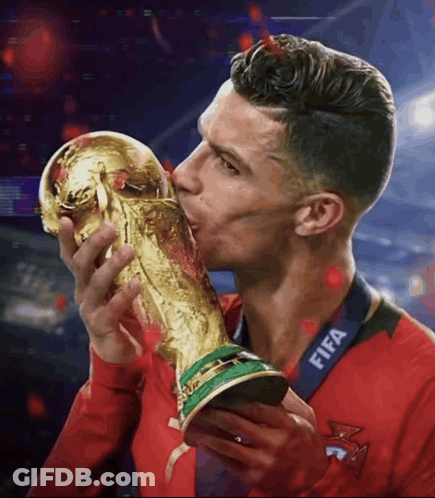 Soccer Player Kissing FIFA Trophy GIF