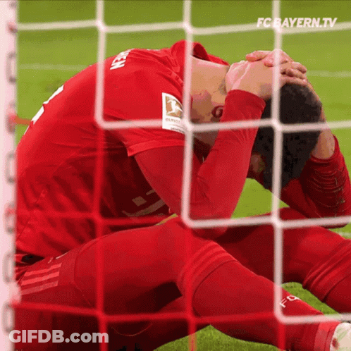 Soccer Player Kneeling Head In Hands FC Bayern.tv Logo GIF