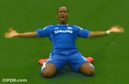 Soccer Player Kneeling In Blue Samsung Jersey GIF