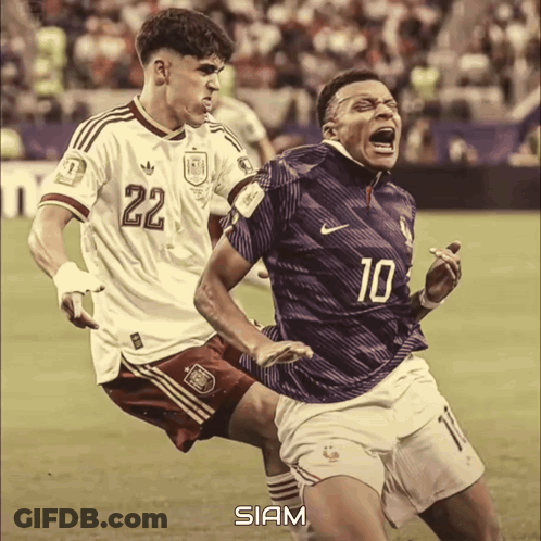 Soccer Player Number 10 Being Tackled GIF