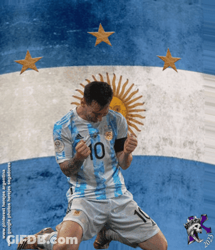 Soccer Player Number 10 Kneeling In Front Of Argentina Flag GIF