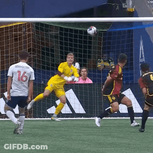 Soccer Player Number 16 Jumping For Ball GIF