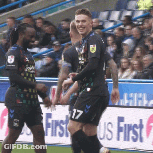 Soccer Player Number 17 Celebrates Goal With Teammates GIF