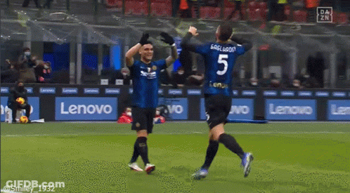 Soccer Player Number 5 Celebrating With Teammate GIF