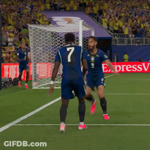 Soccer Player Number 7 Celebrating With Teammate GIF