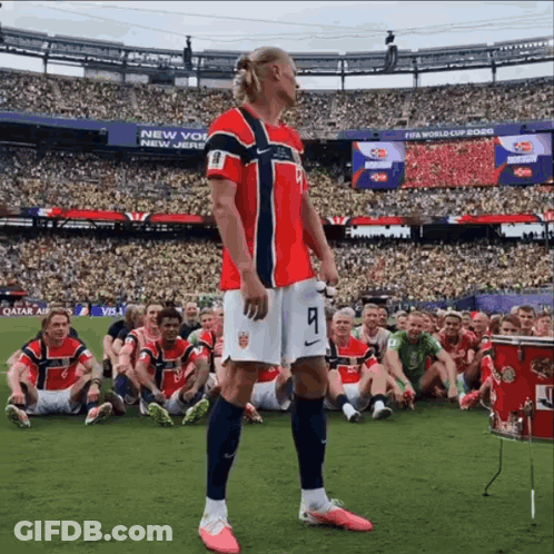 Soccer Player Number 9 Standing On Field GIF
