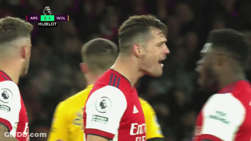 Soccer Player Red White Fly Emirates Jersey GIF