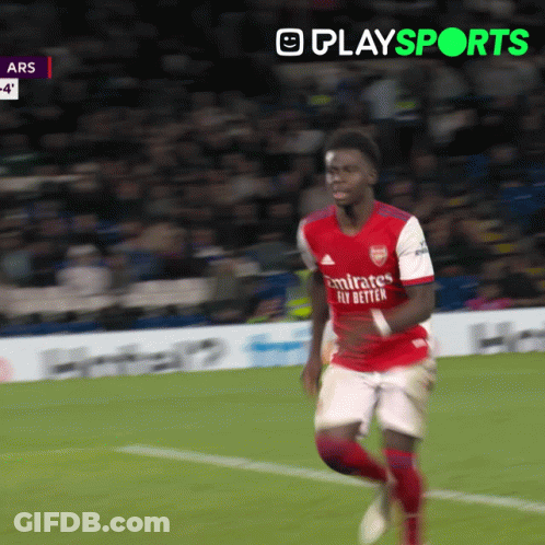 Soccer Player Running In Red Emirates Fly Better GIF