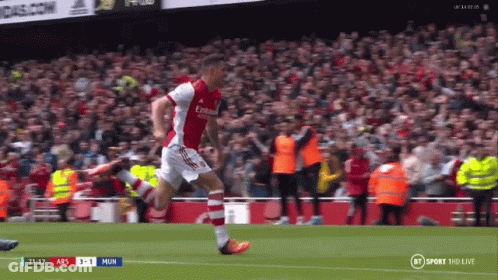 Soccer Player Running On Field With Crowd GIF
