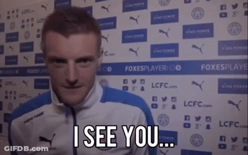 Soccer Player Saying I See You In Front Of King Power Wall GIF