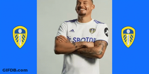 Soccer Player Standing With Arms Crossed Blue Background GIF