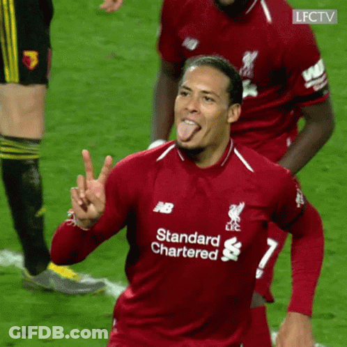 Soccer Player Sticking Out Tongue Red Standard Chartered Shirt GIF