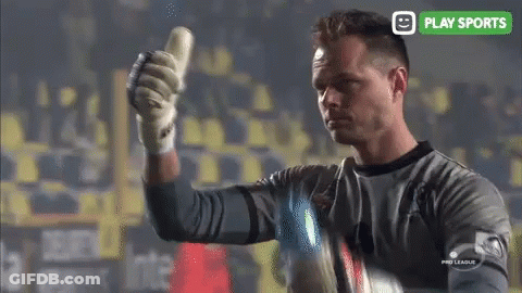 Soccer Player Thumbs Up With Play Sports Logo GIF