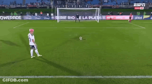 Soccer Player With Pink Hair At Goal GIF