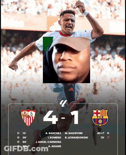 Soccer Player With Score 4 To 1 GIF